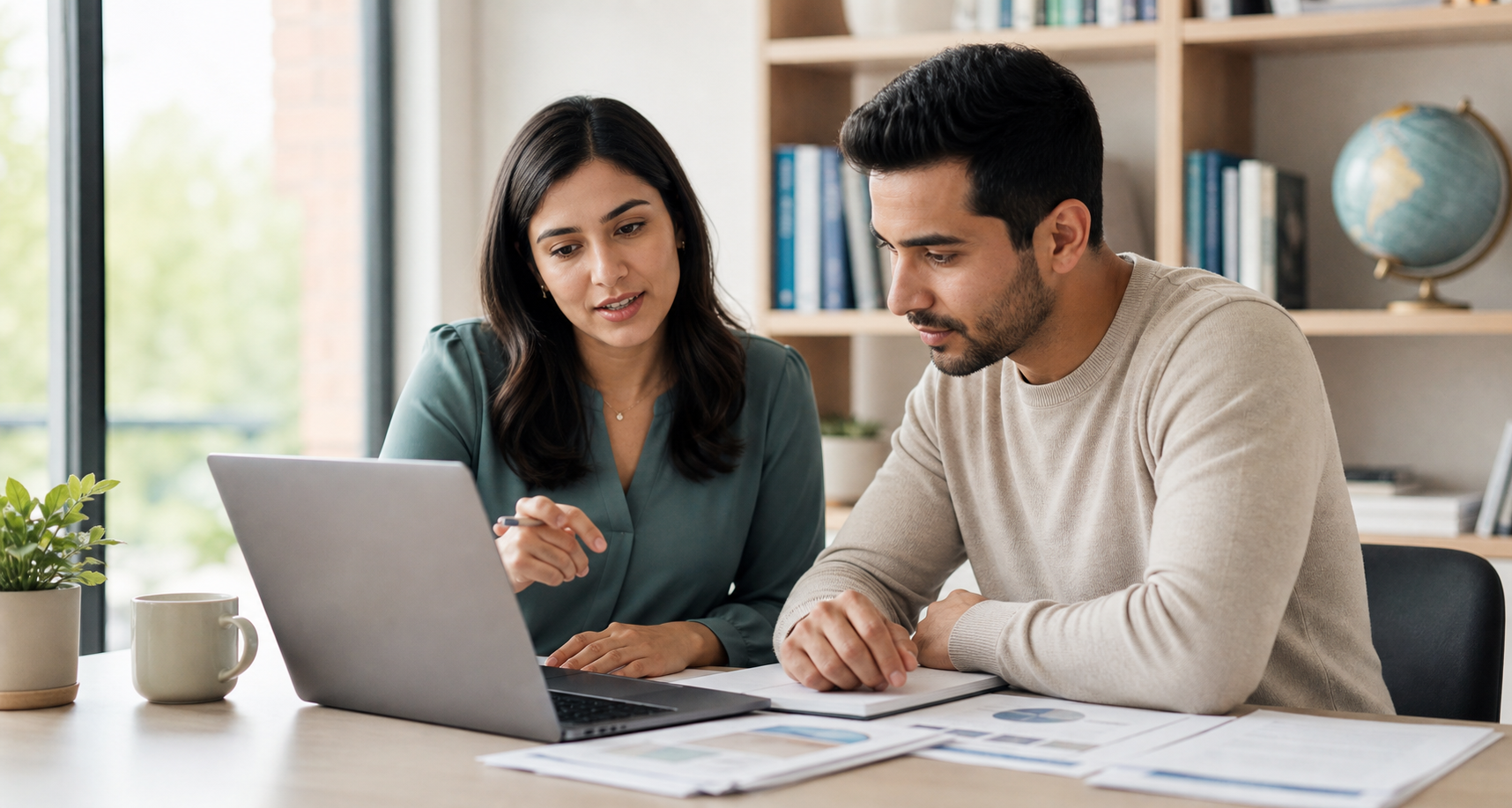 An education consultant and a university applicant reviewing an application plan together